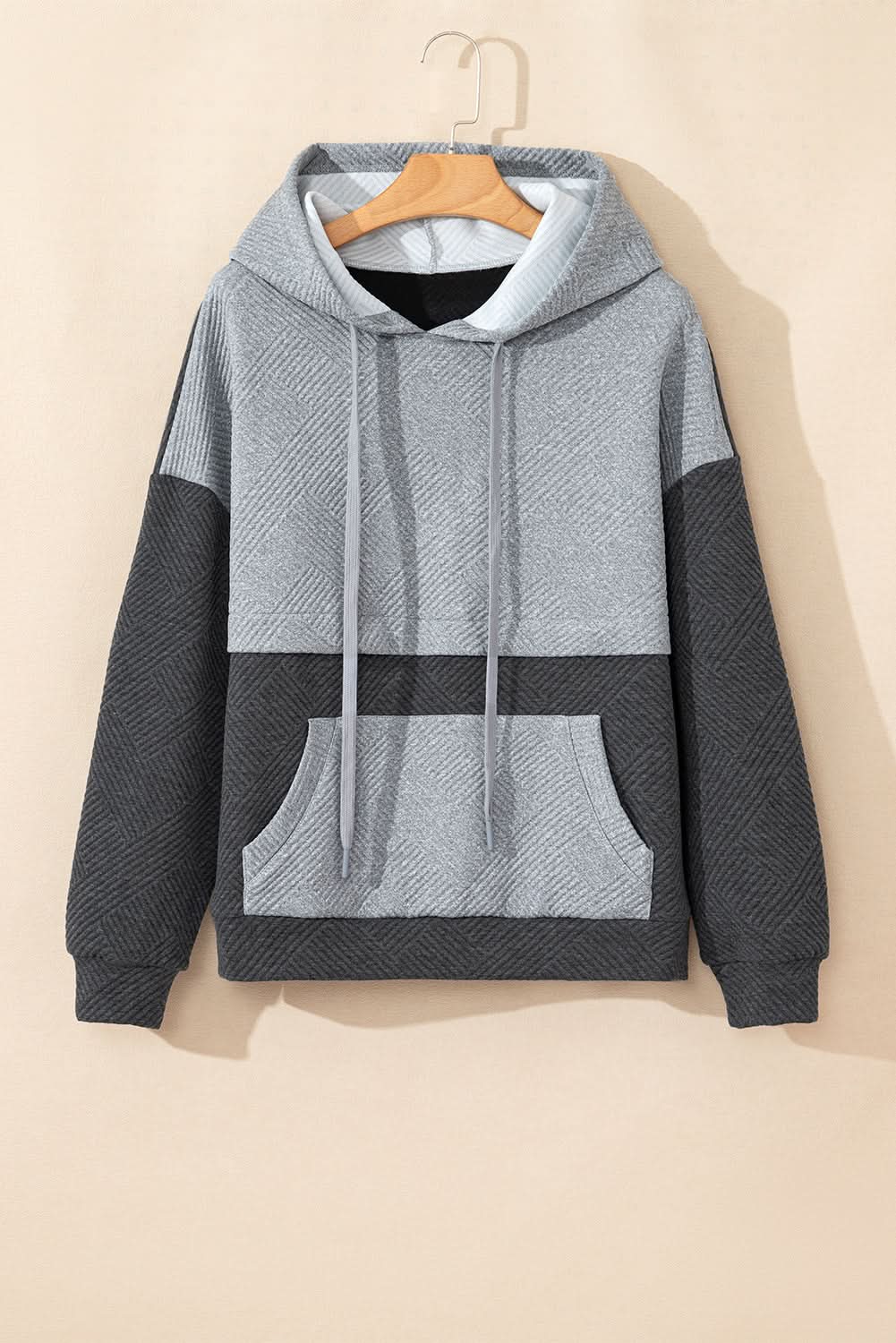 Gray color block drop shoulder hoodie - Love Salve