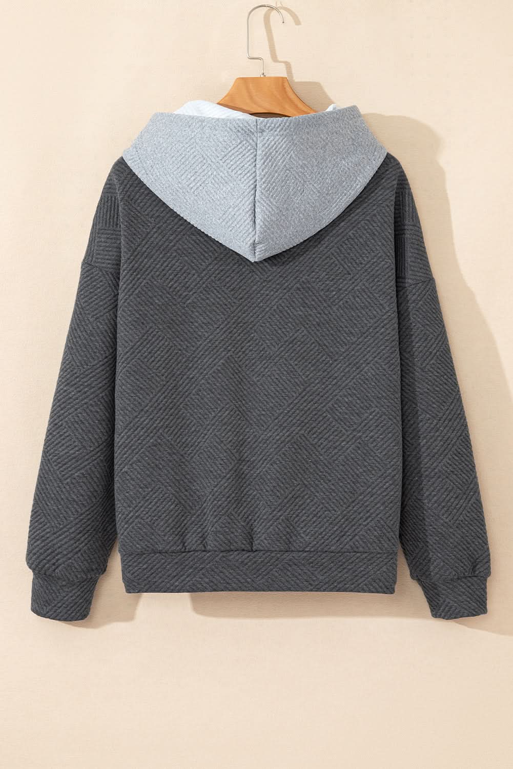 Gray color block drop shoulder hoodie - Love Salve