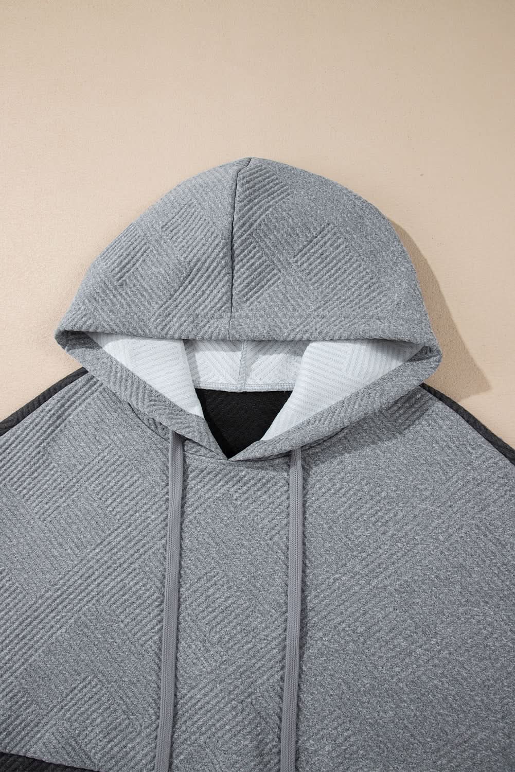 Gray color block drop shoulder hoodie - Love Salve