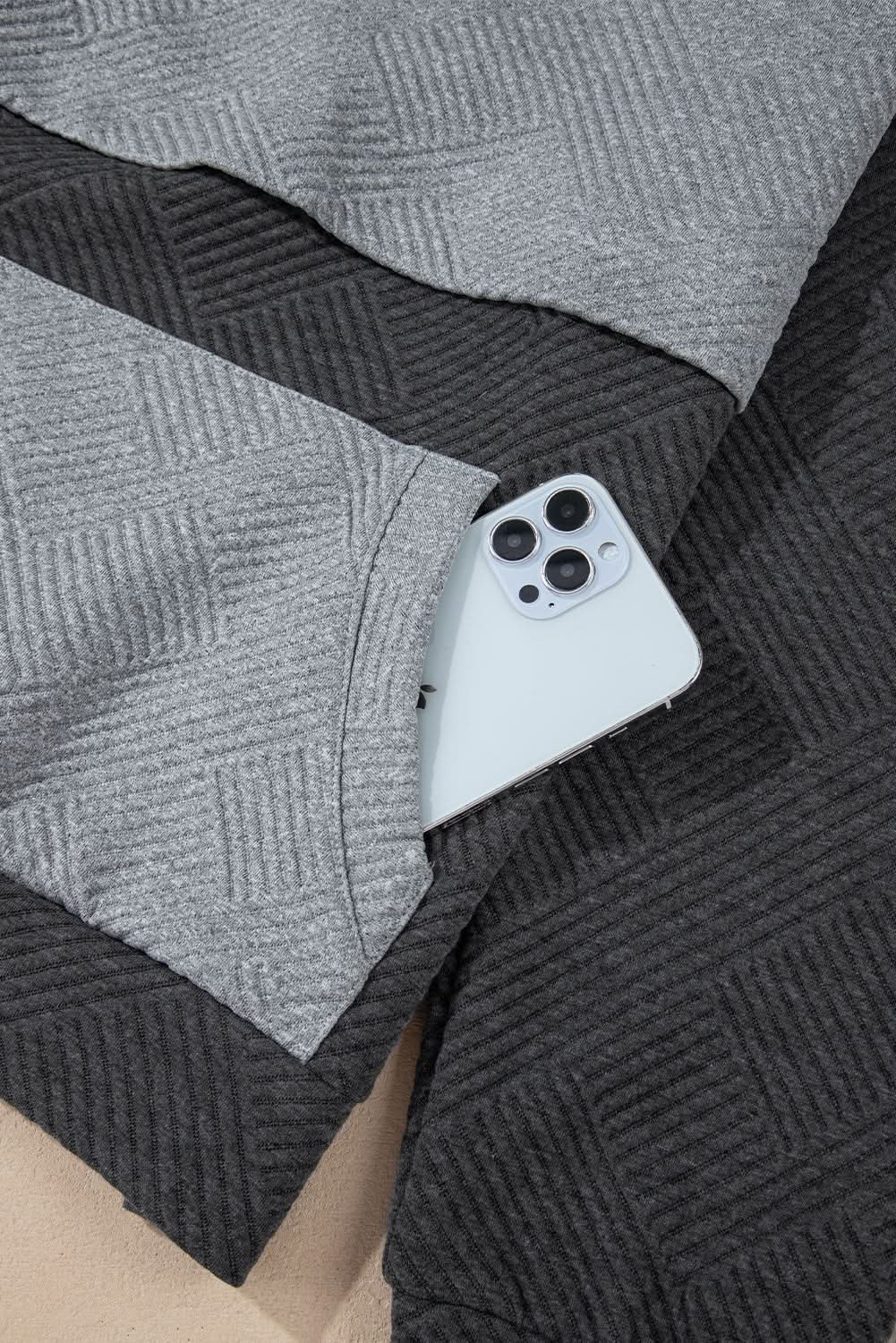 Gray color block drop shoulder hoodie - Love Salve