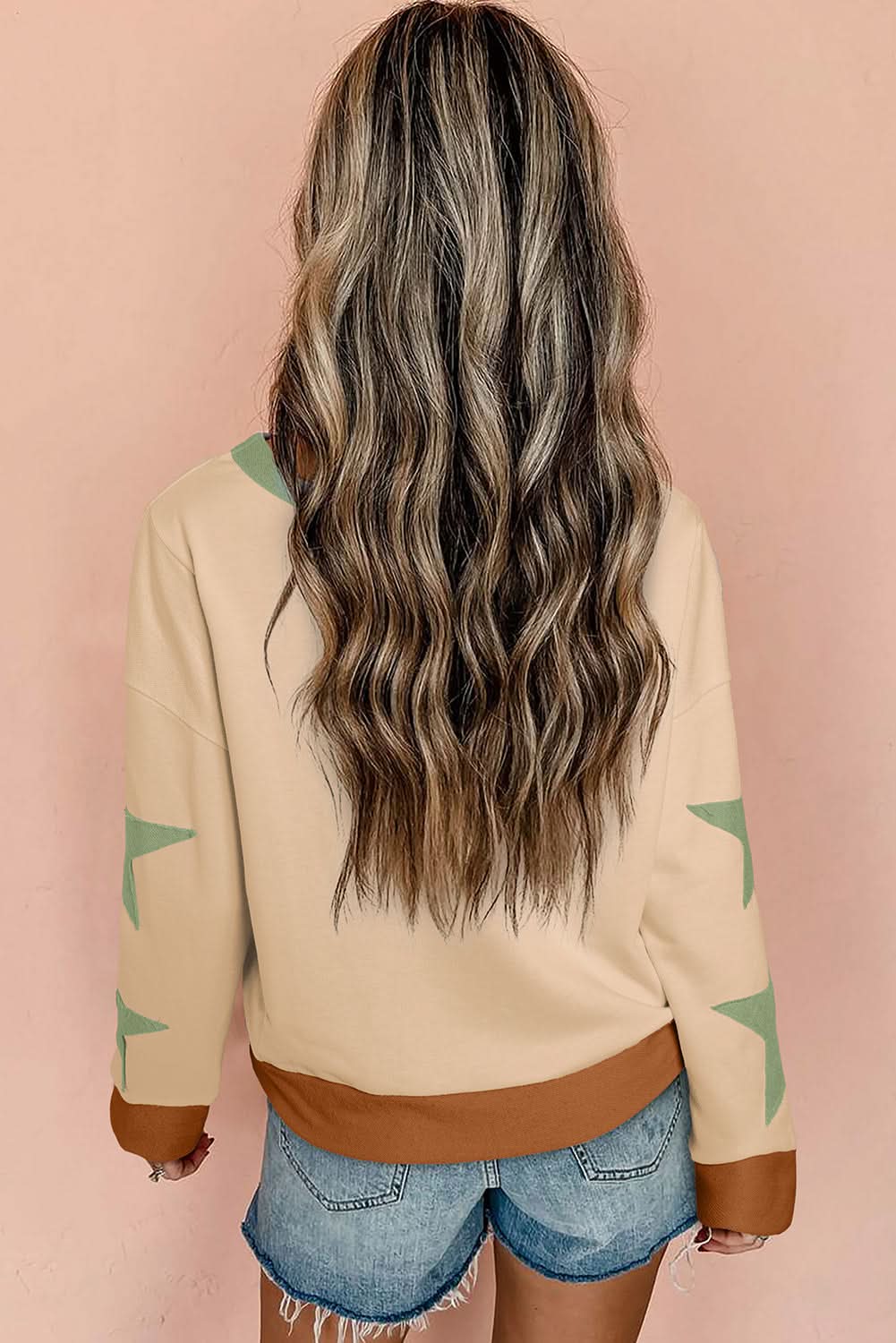 Parchment Star Patchwork Exposed Seam Oversized Sweatshirt - Love Salve