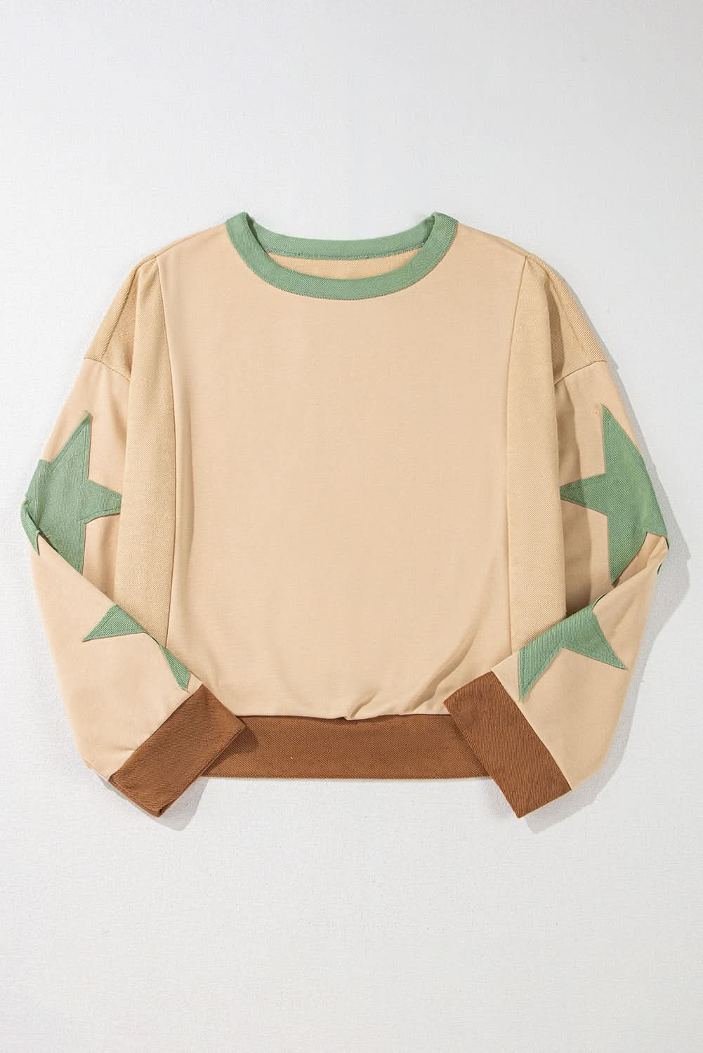 Parchment Star Patchwork Exposed Seam Oversized Sweatshirt - Love Salve