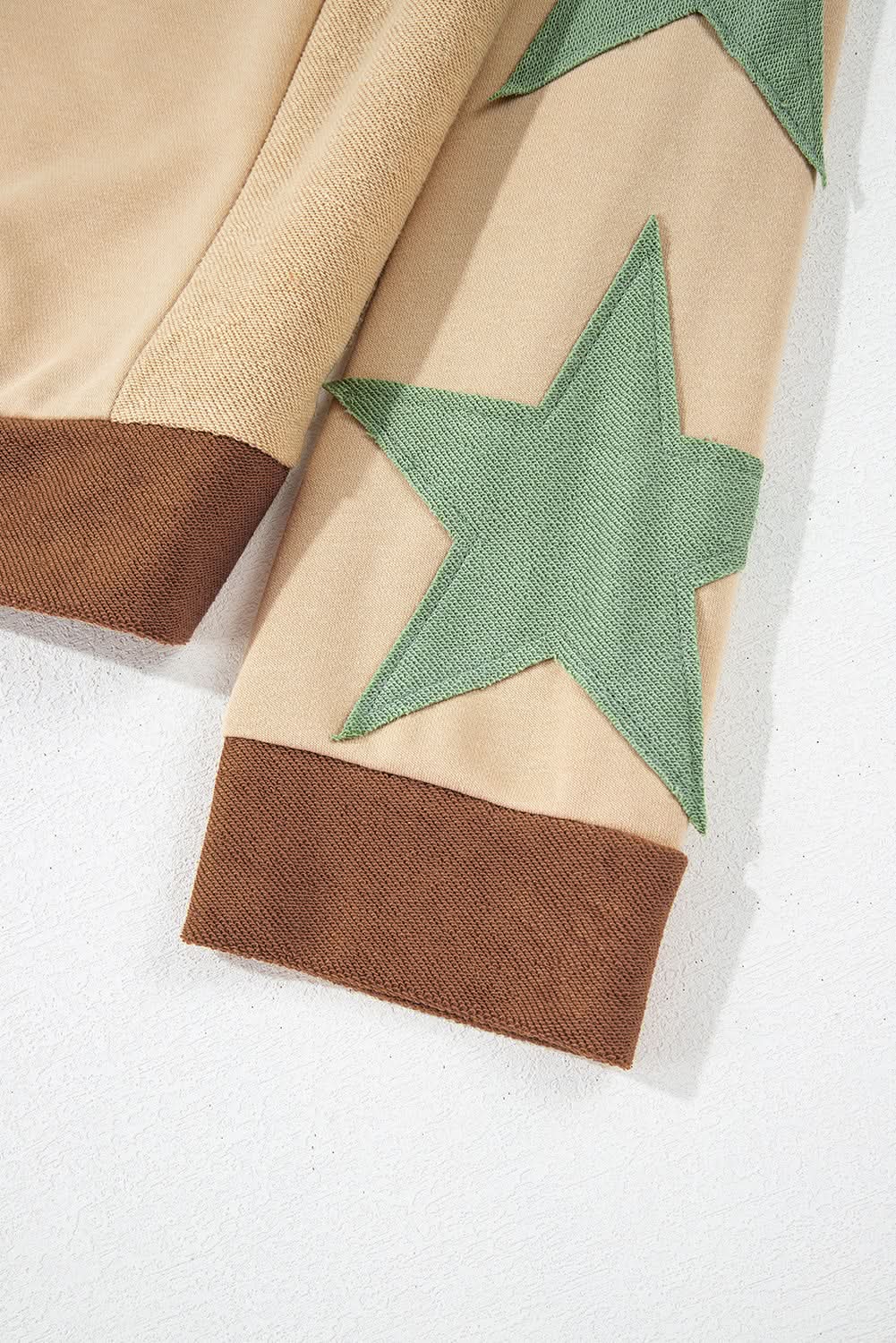 Parchment Star Patchwork Exposed Seam Oversized Sweatshirt - Love Salve