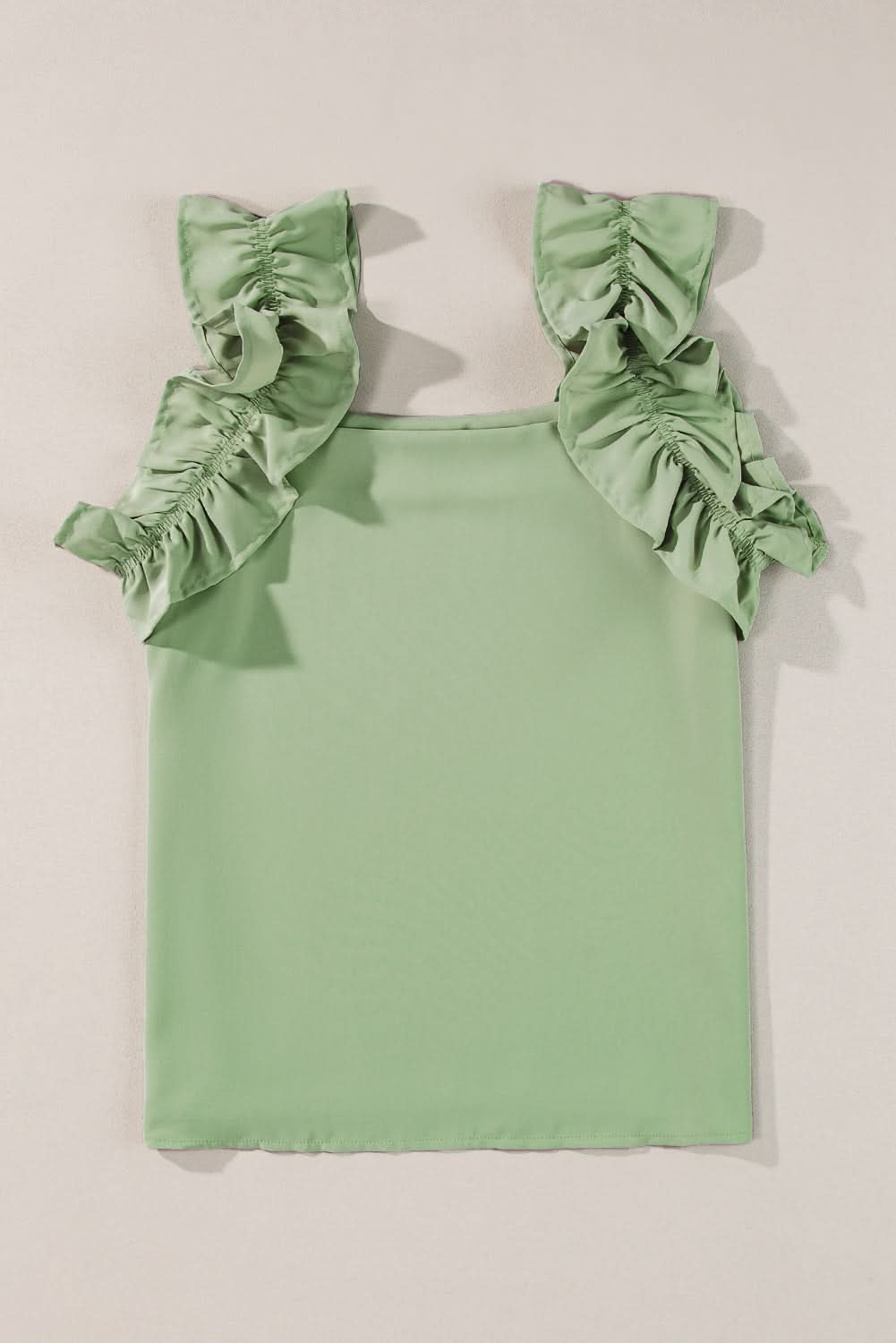 Chic smoke green ruffle tank top
