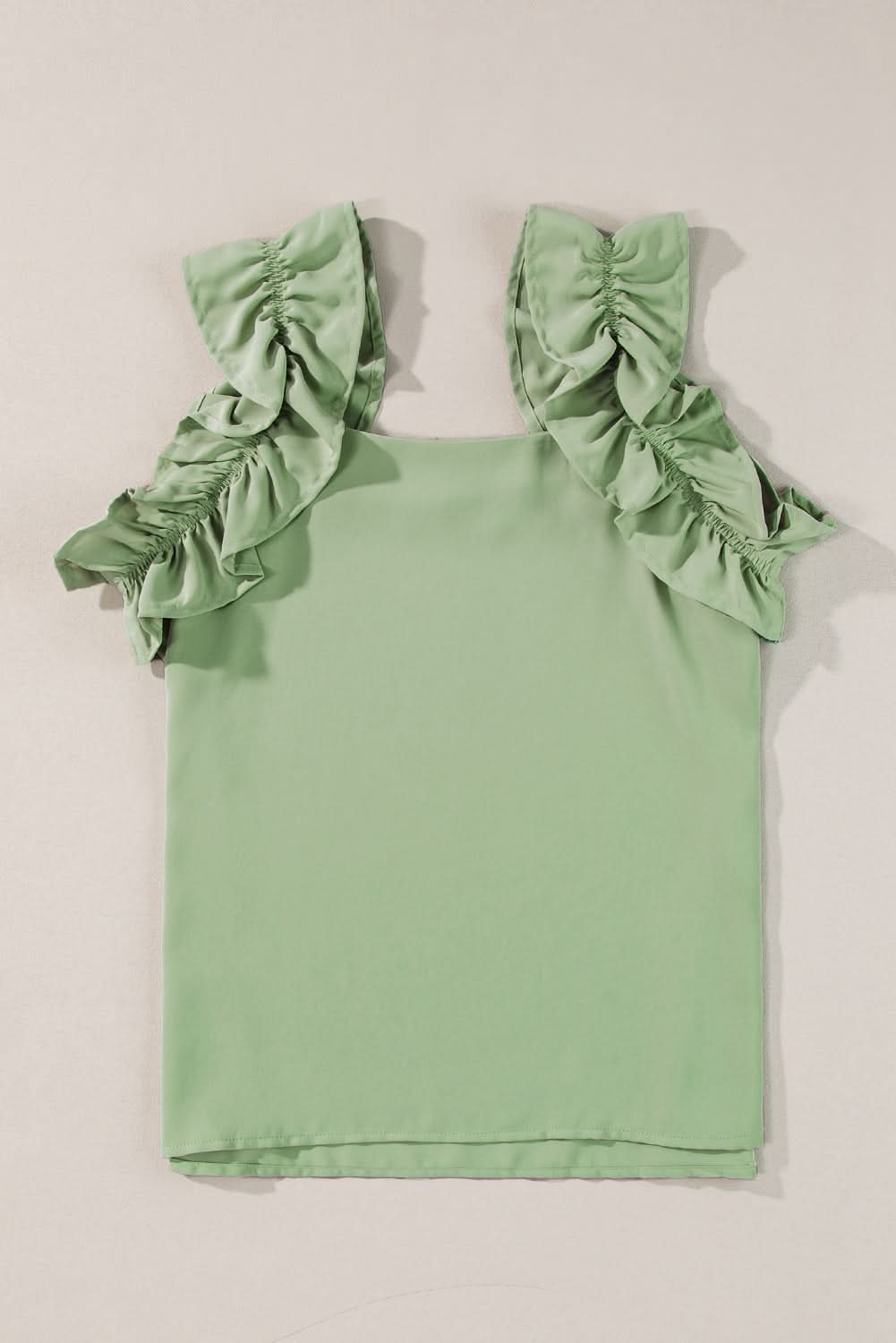 Chic smoke green ruffle tank top