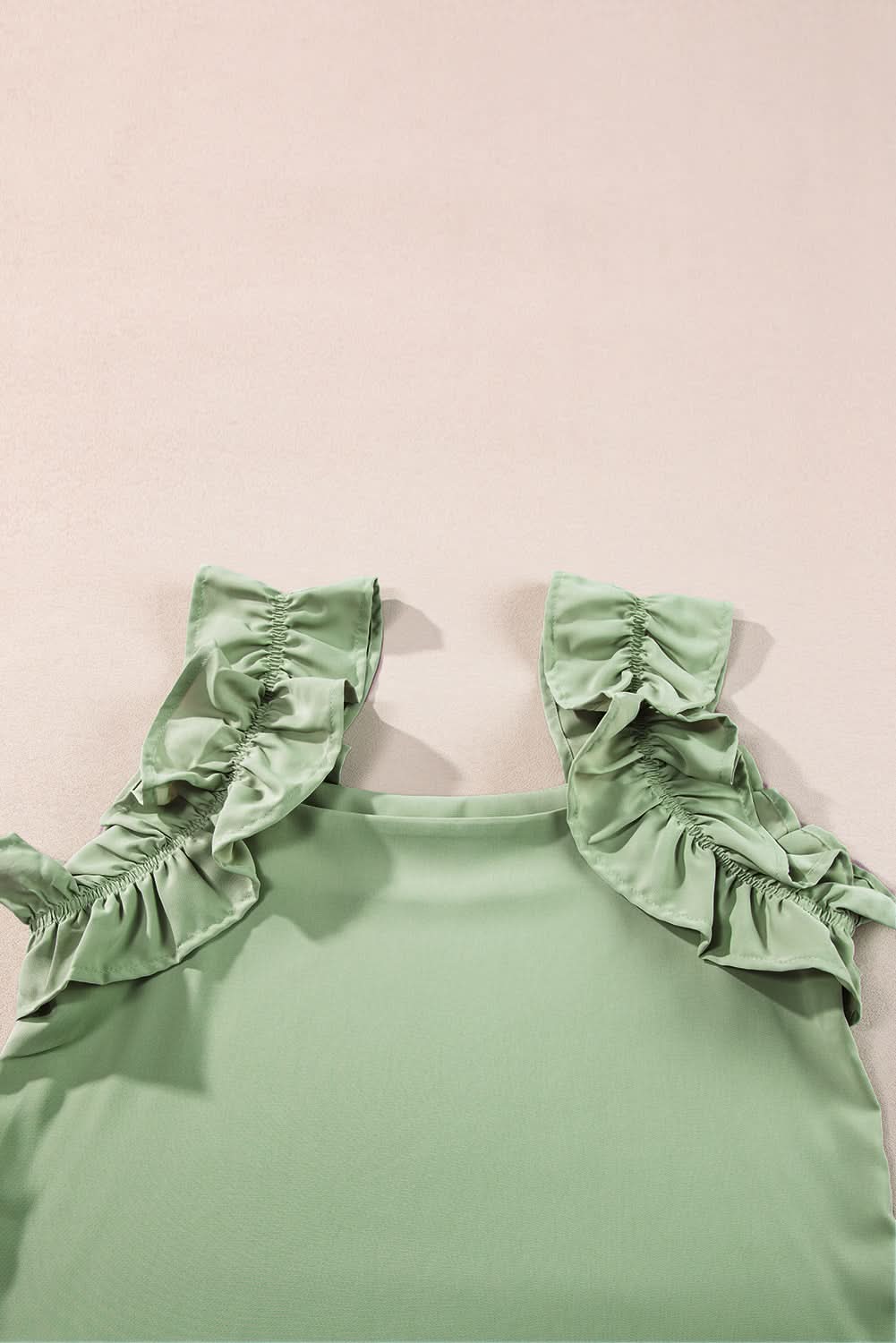 Chic smoke green ruffle tank top