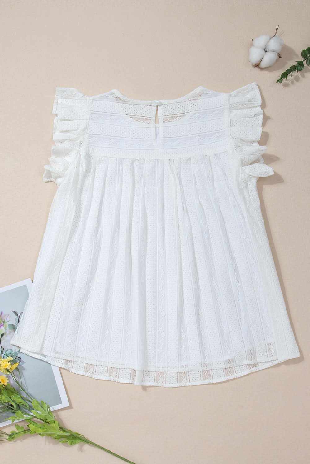 White Ruffled Lace Flowy Tank Top - Love Salve