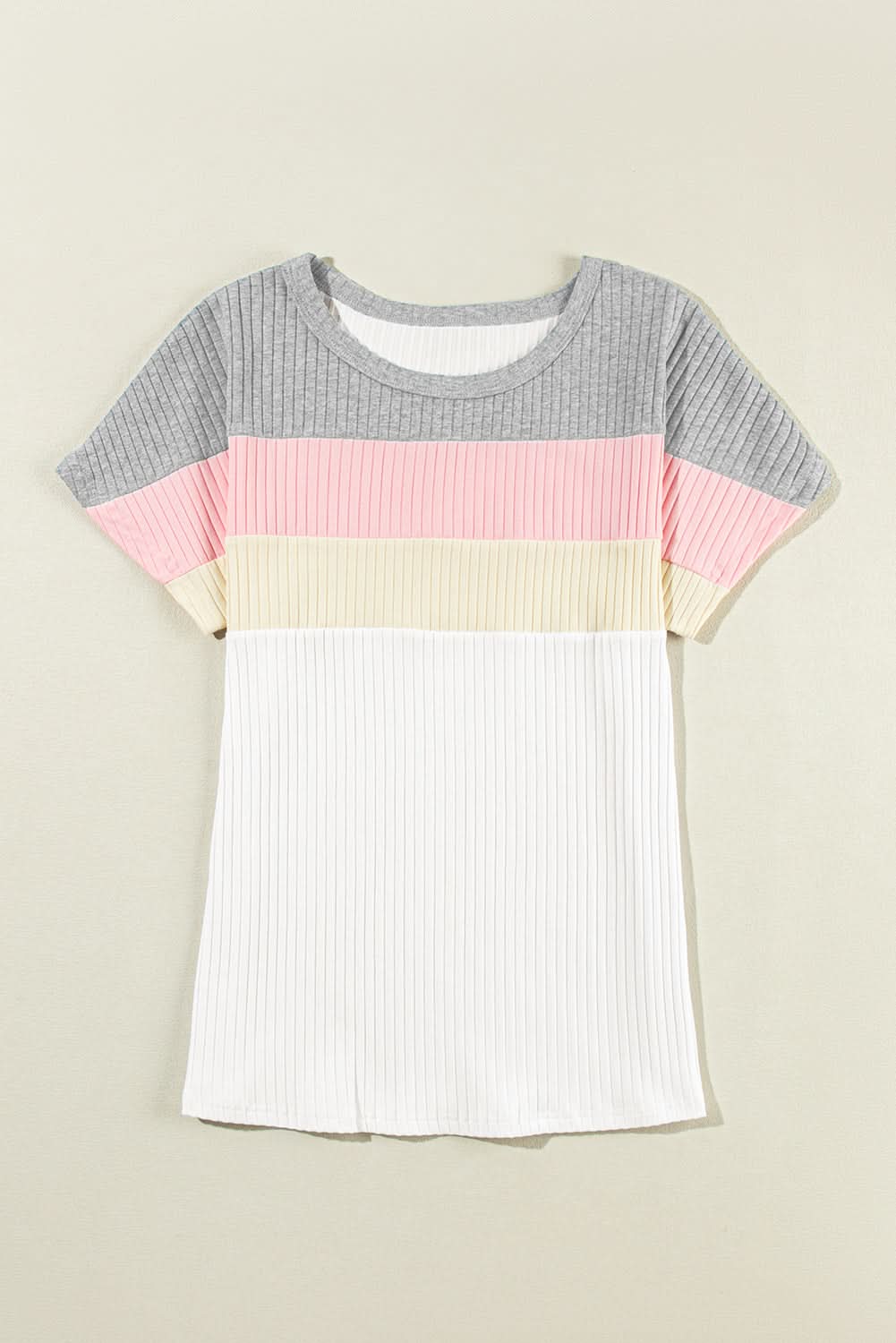 White Ribbed Color Block Patchwork T-shirt - Love Salve