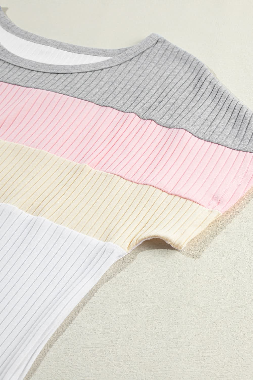 White Ribbed Color Block Patchwork T-shirt - Love Salve