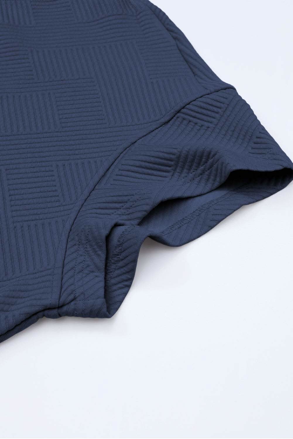 Navy Blue Textured Loose Fit T Shirt and Drawstring Pants Set - Love Salve