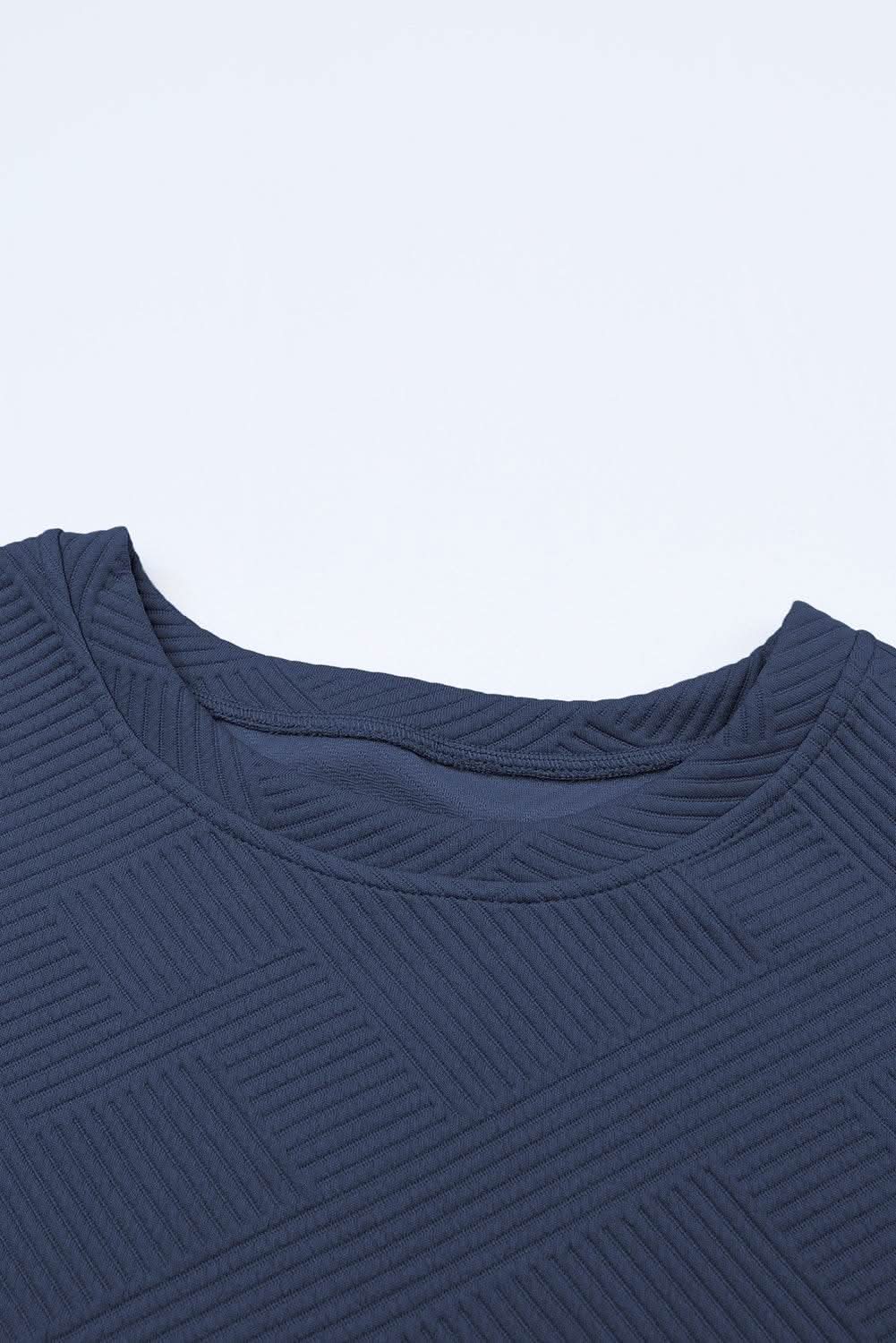 Navy Blue Textured Loose Fit T Shirt and Drawstring Pants Set - Love Salve