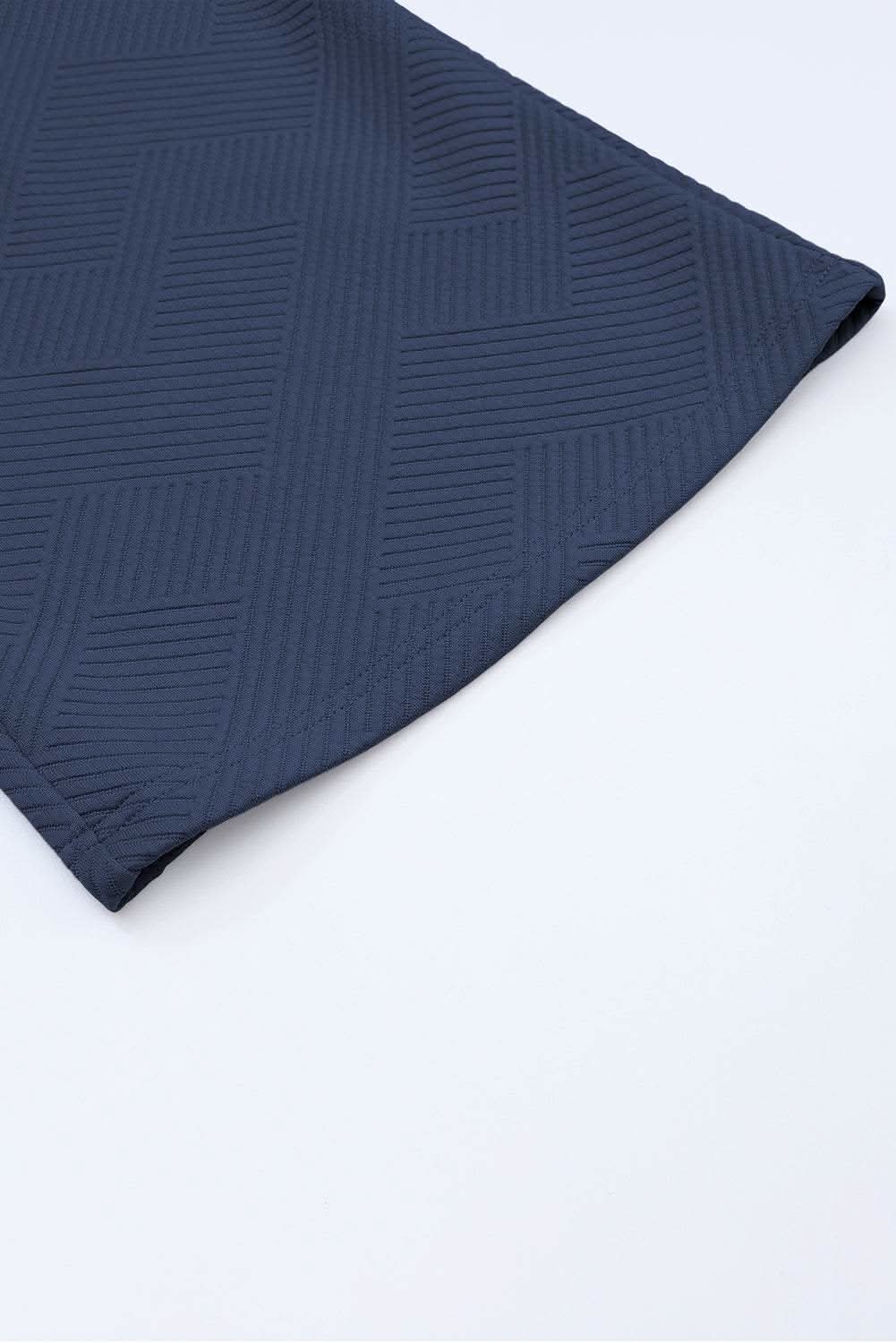 Navy Blue Textured Loose Fit T Shirt and Drawstring Pants Set - Love Salve