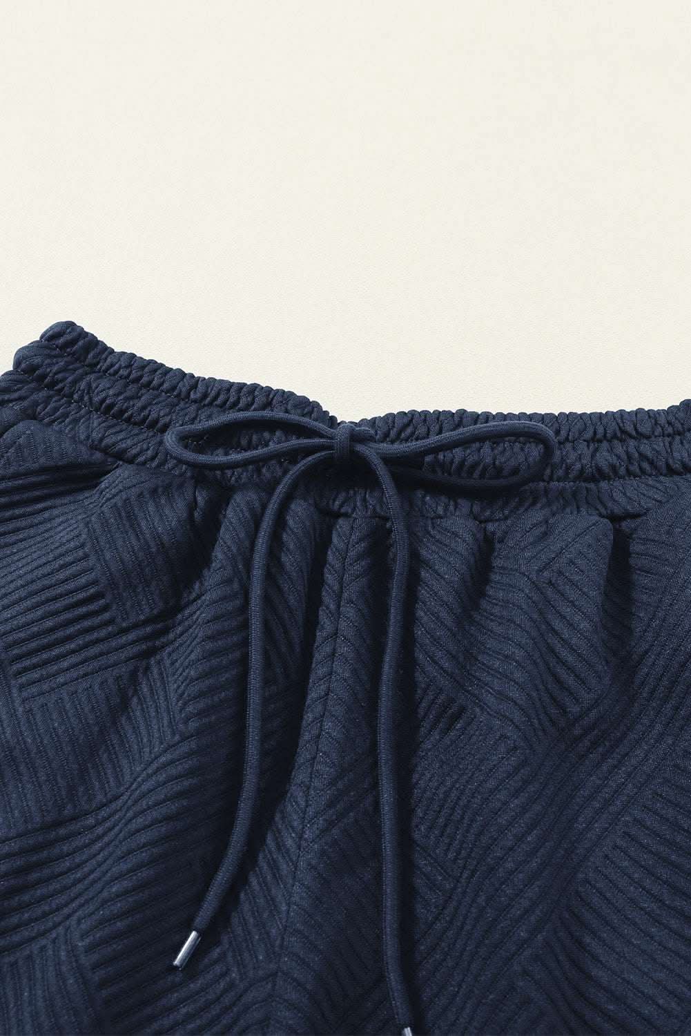 Navy Blue Textured Loose Fit T Shirt and Drawstring Pants Set - Love Salve