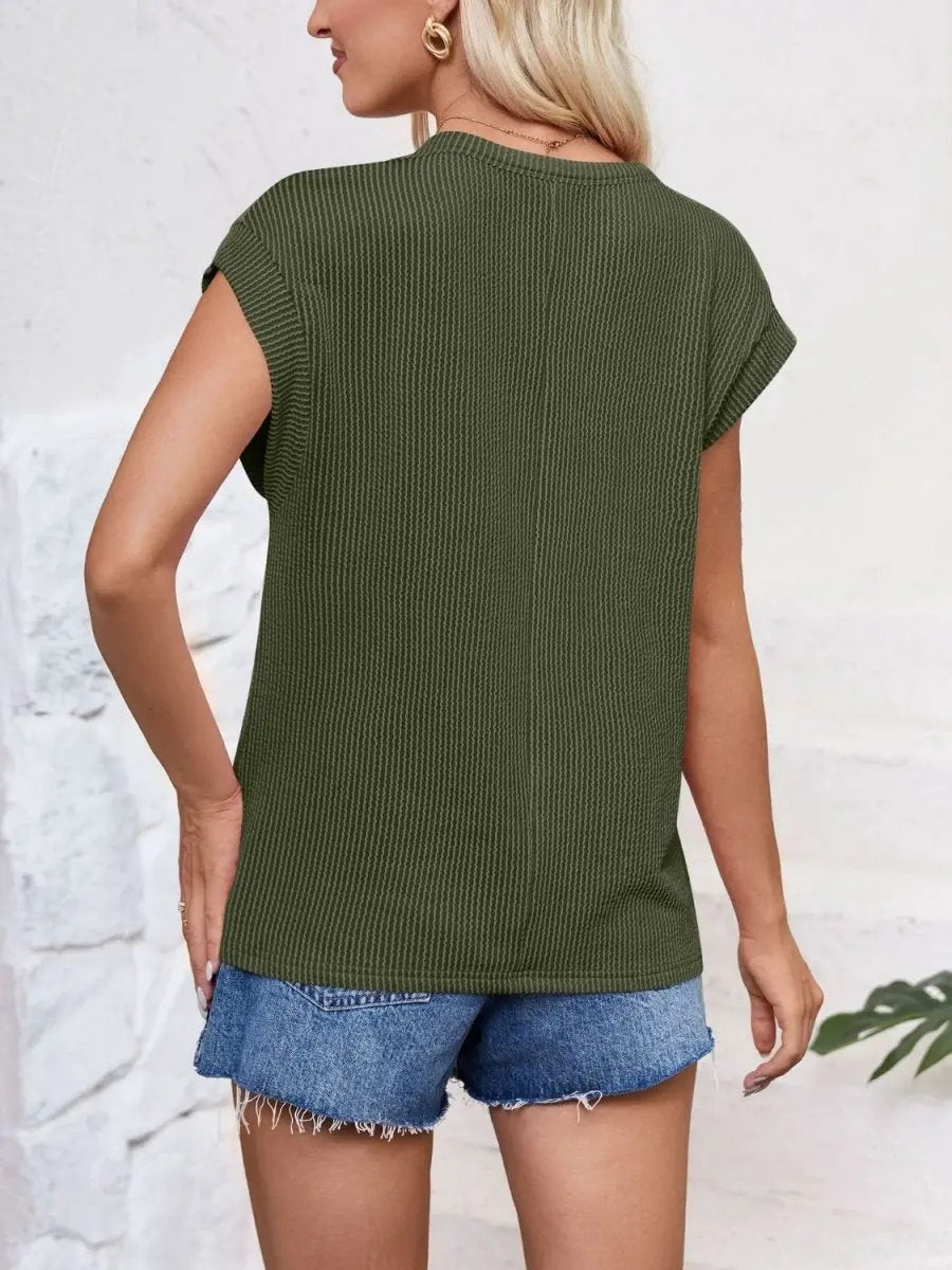 Lovelet Textured Round Neck Cap Sleeve Blouse for Women - Love Salve