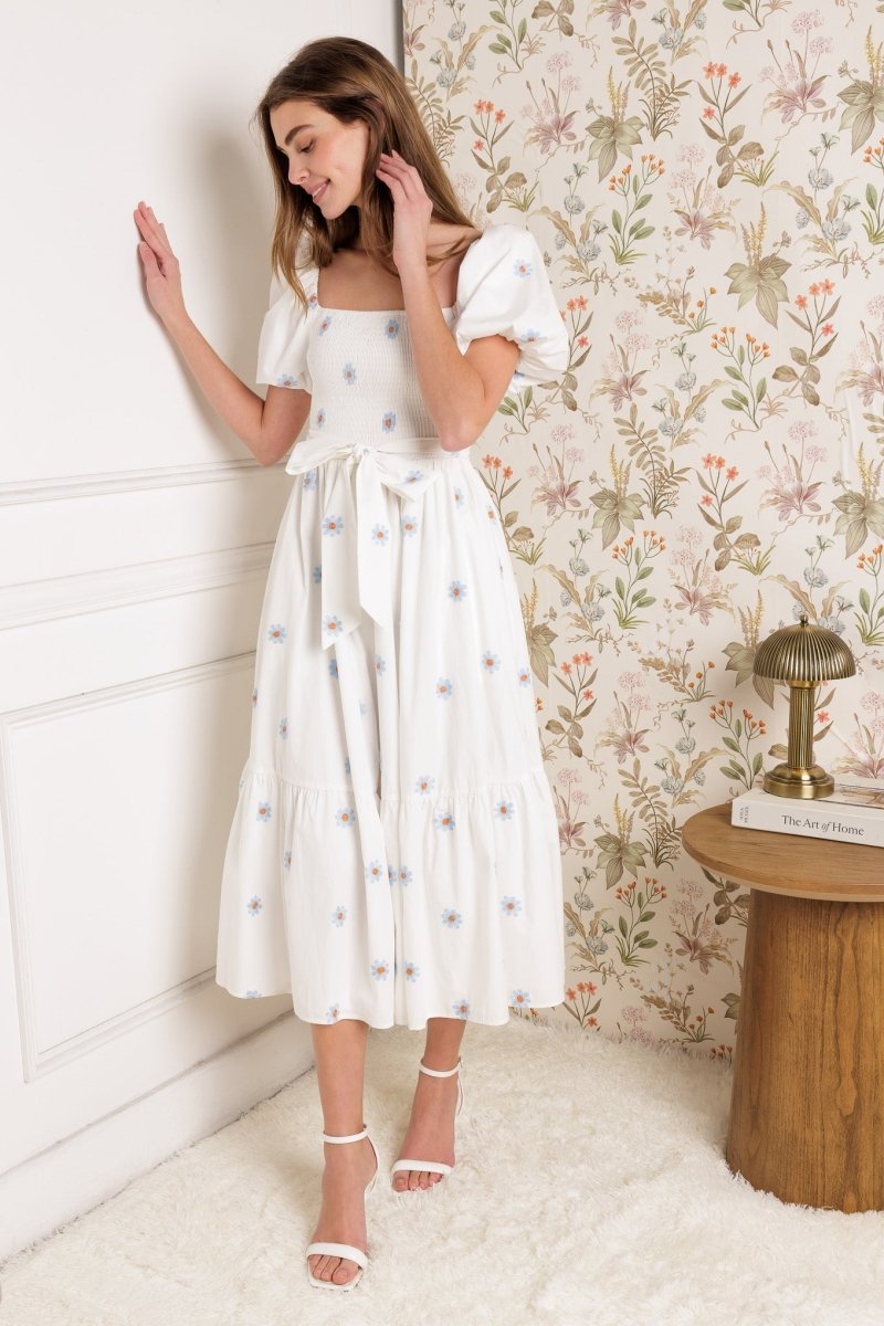 LUXE LAGOON EMBROIDERED MIDI DRESS - Love Salve