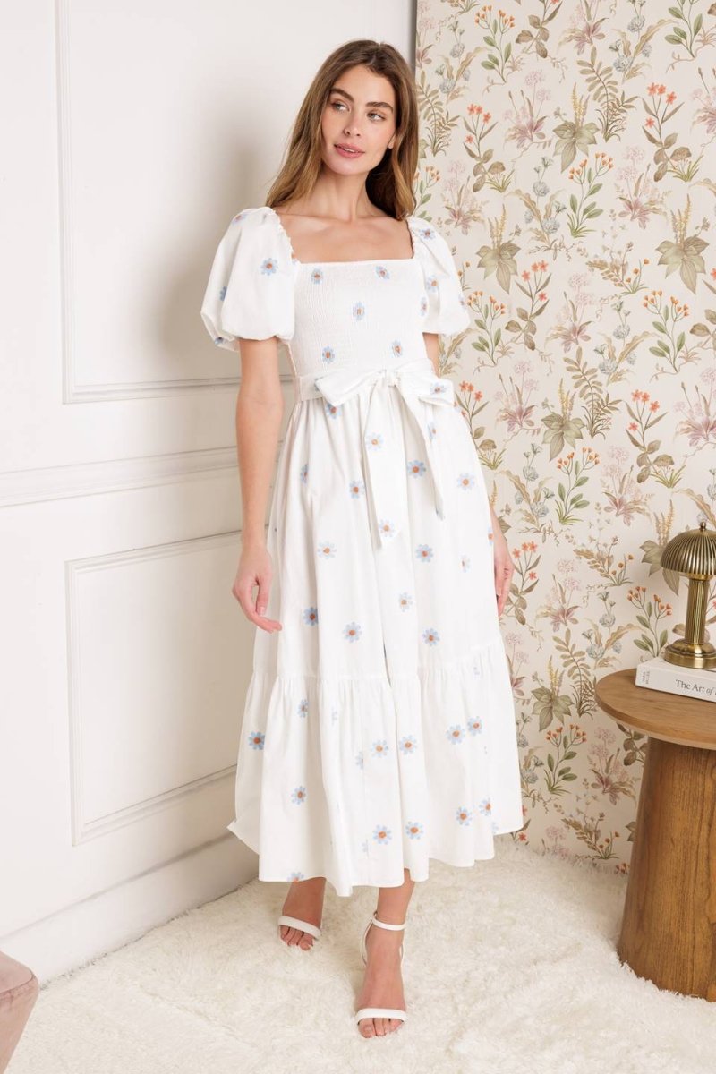 LUXE LAGOON EMBROIDERED MIDI DRESS - Love Salve