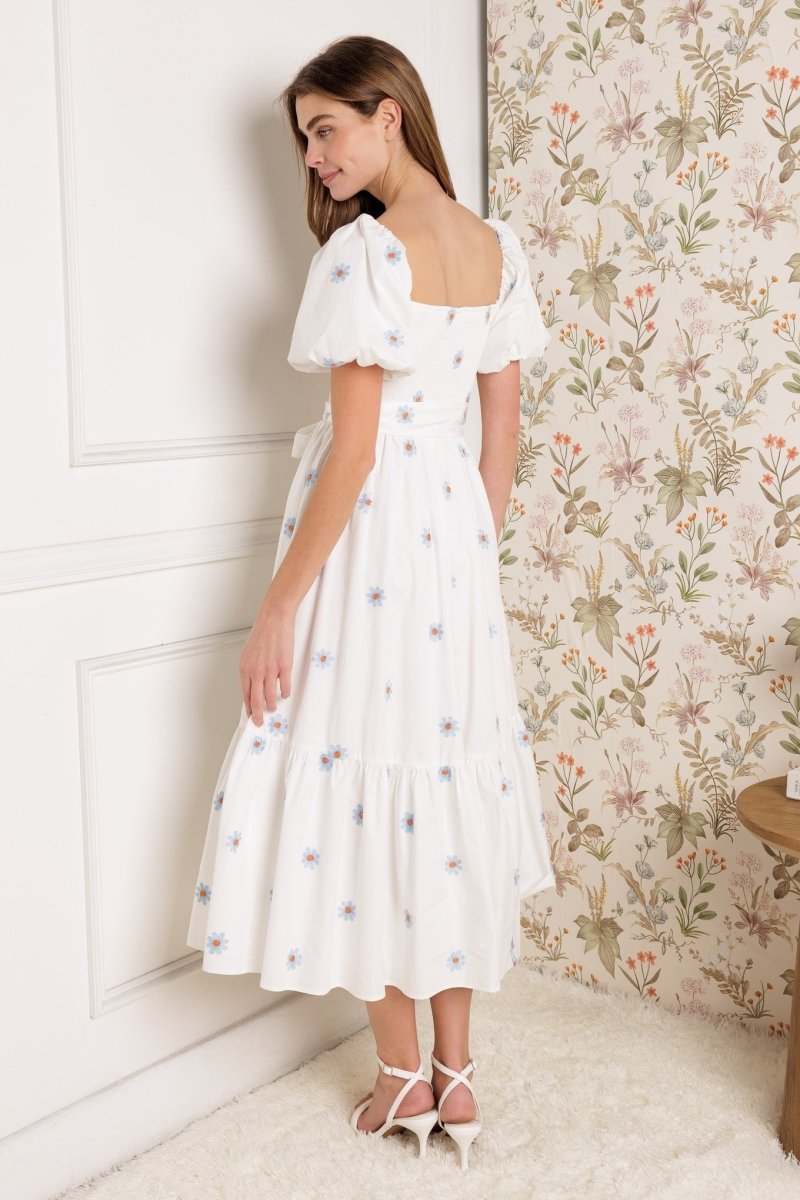 LUXE LAGOON EMBROIDERED MIDI DRESS - Love Salve