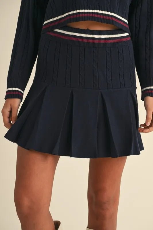 MABLE Cable - Knit Top and Pleated Skirt Sweater Set - Love Salve