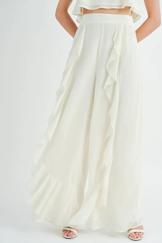 MABLE Crop Cami and Ruffled Wide Leg Pants Set - Love Salve