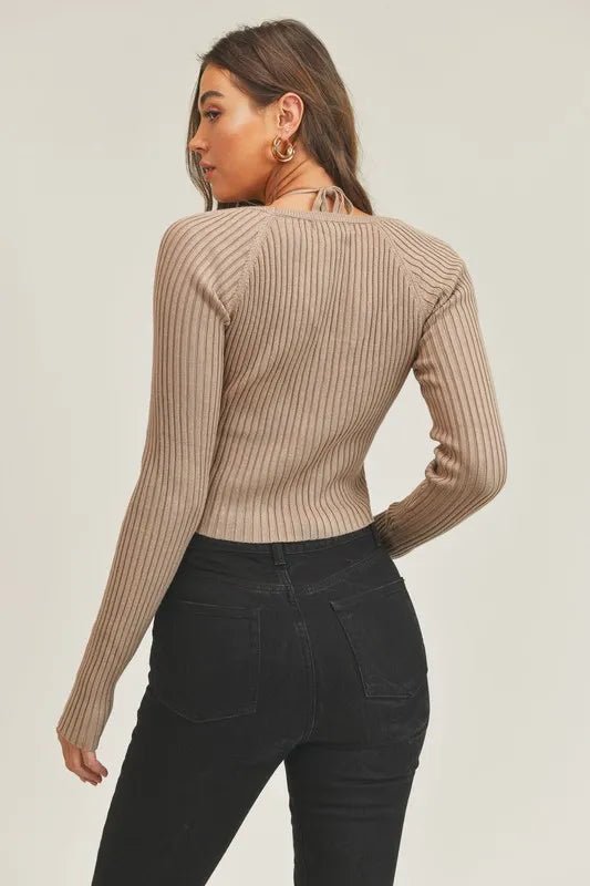 MABLE Long Sleeve Crop Sweater Top and Inner Bra Set - Love Salve