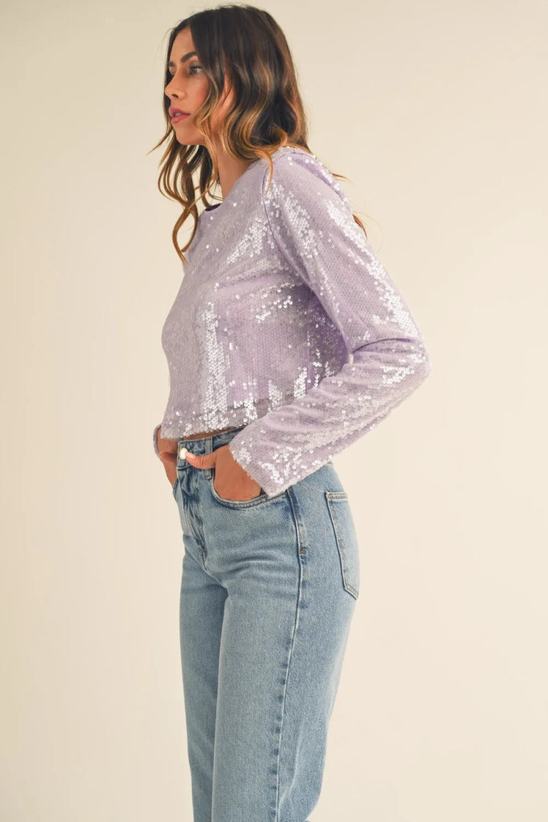 MABLE Shoulder Padded Sequin Crop Top for Glamorous Style - Love Salve