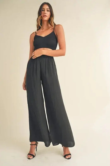 MABLE Smocked Bralette Crop Top and Wide Leg Pants Set - Love Salve