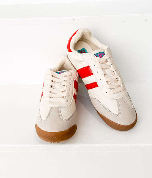 Madrid Sneaker Beige Red Cream Upper Ultra Comfort Footbed Naughty Monkey