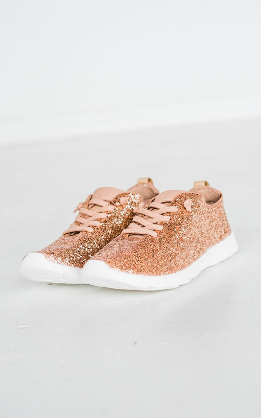 Mayo Glitter Sneaker Rose Gold Wide Fit Faux Leather Laces Naughty Monkey