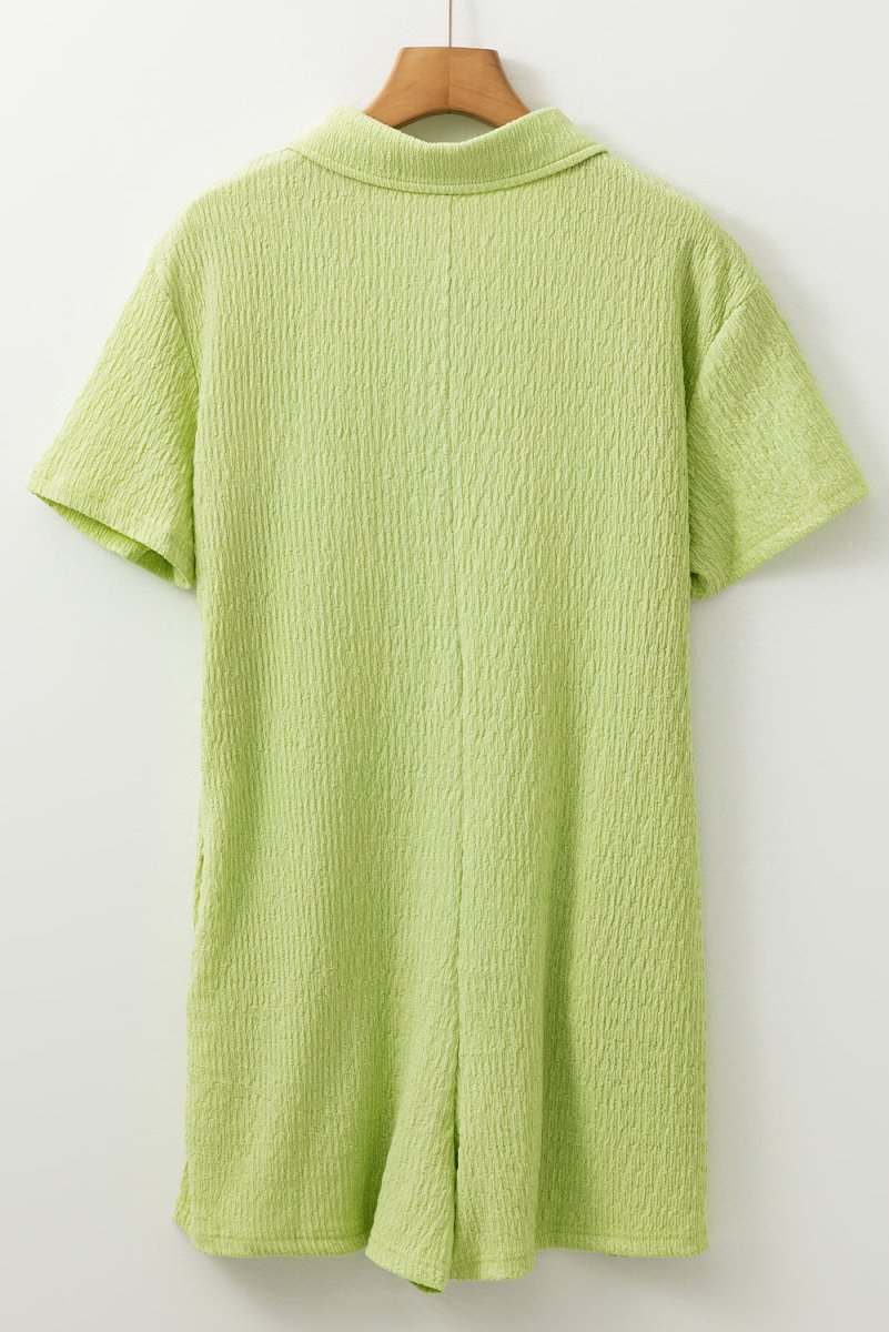 Meadow Mist Green Textured Short Sleeve Pocket Romper - Love Salve