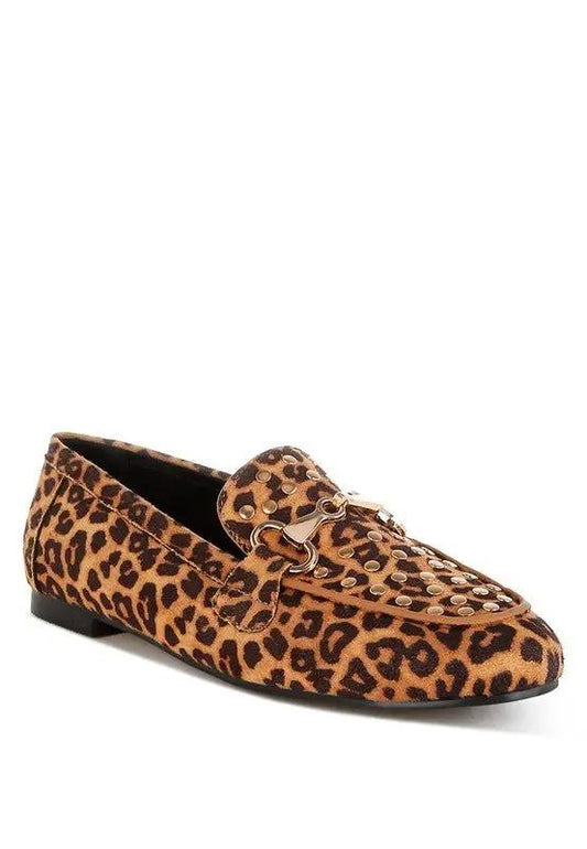 Meopa Horsebit Studs Leopard Print Loafers for Women - Love Salve