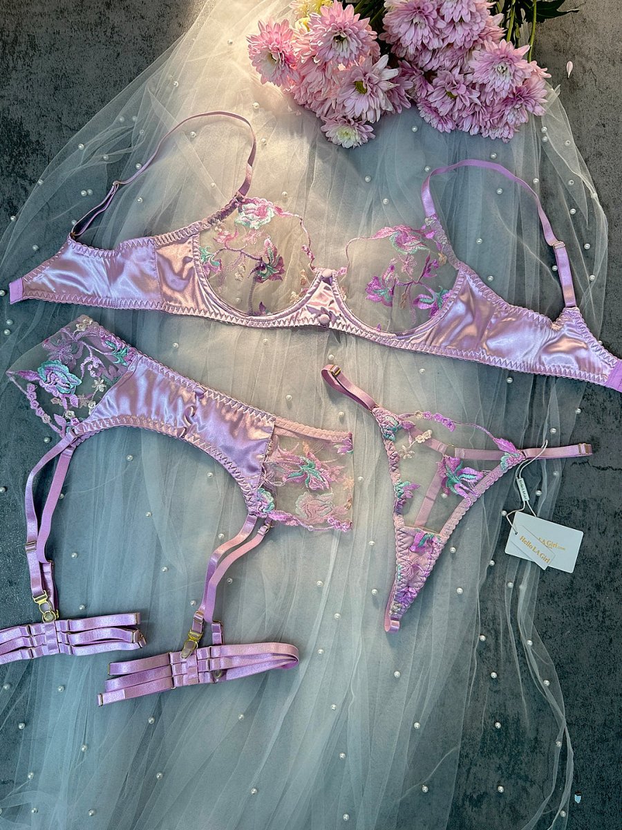 Mesh Embroidered Floral Lingerie Set - Love Salve
