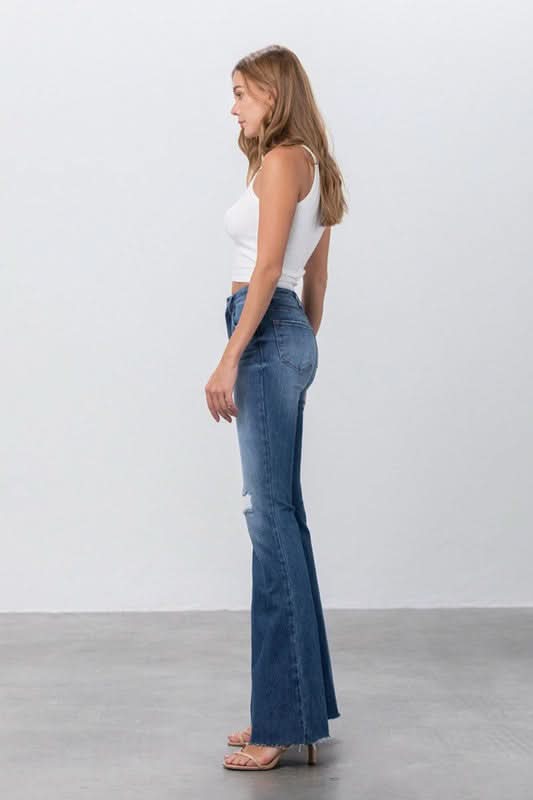 MID RISE DARK WASH FLARE JEANS - Love Salve