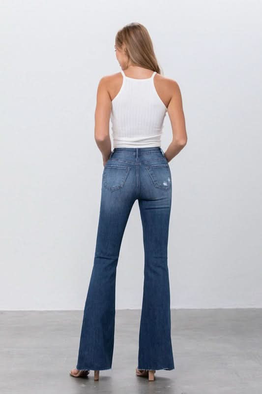MID RISE DARK WASH FLARE JEANS - Love Salve