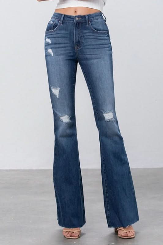 MID RISE DARK WASH FLARE JEANS - Love Salve