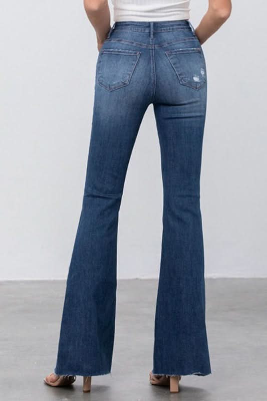 MID RISE DARK WASH FLARE JEANS - Love Salve