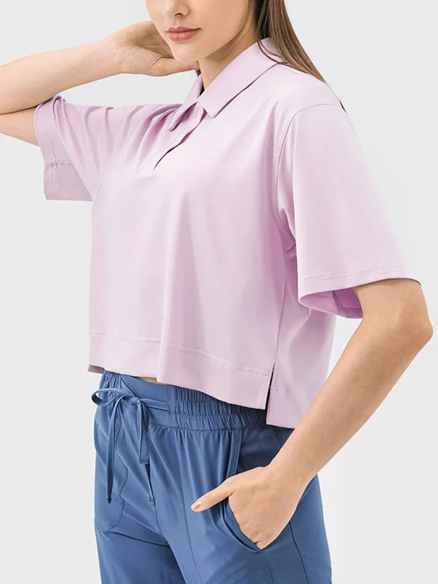 Millennia Half Button Short Sleeve Active T-Shirt for Women - Love Salve