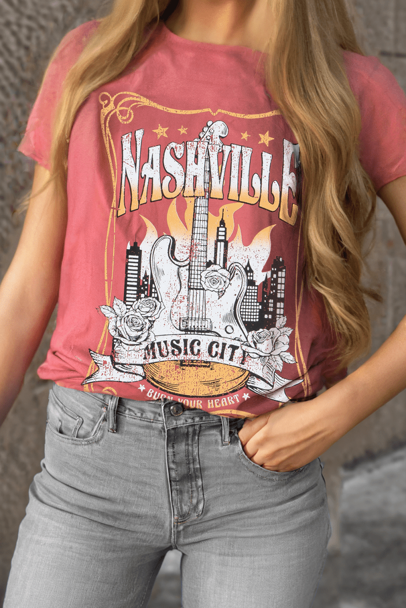 Mineral Red Nashville Music City Graphic Retro Fashion Tee - Love Salve
