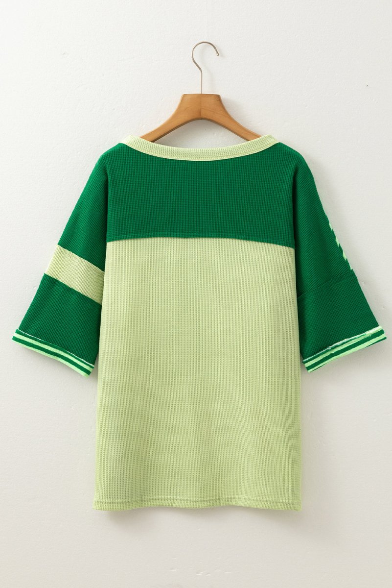 Mint Green Striped Patchwork Textured Colorblock Knit Top - Love Salve