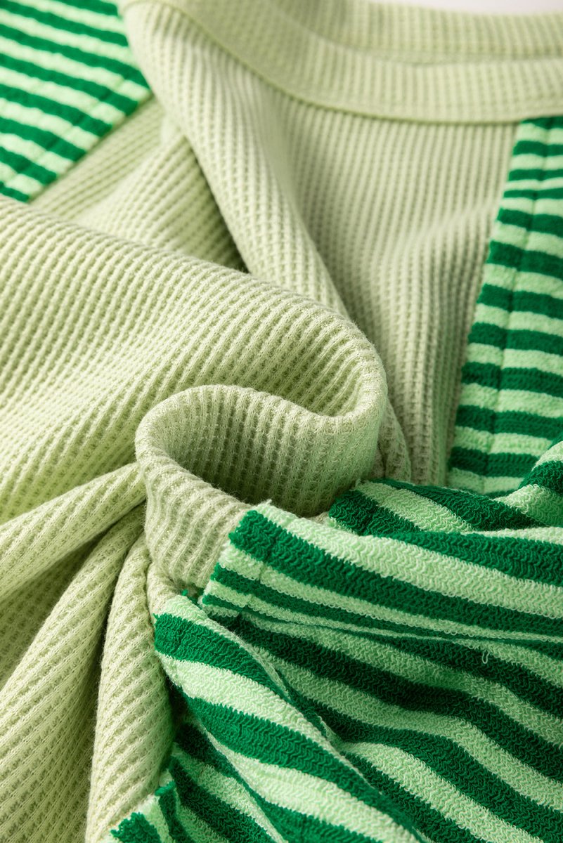 Mint Green Striped Patchwork Textured Colorblock Knit Top - Love Salve