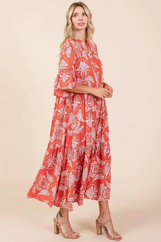 Mittoshop Abstract Leaf Print Tiered Ruffle Dress Women - Love Salve