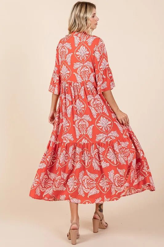 Mittoshop Abstract Leaf Print Tiered Ruffle Dress Women - Love Salve