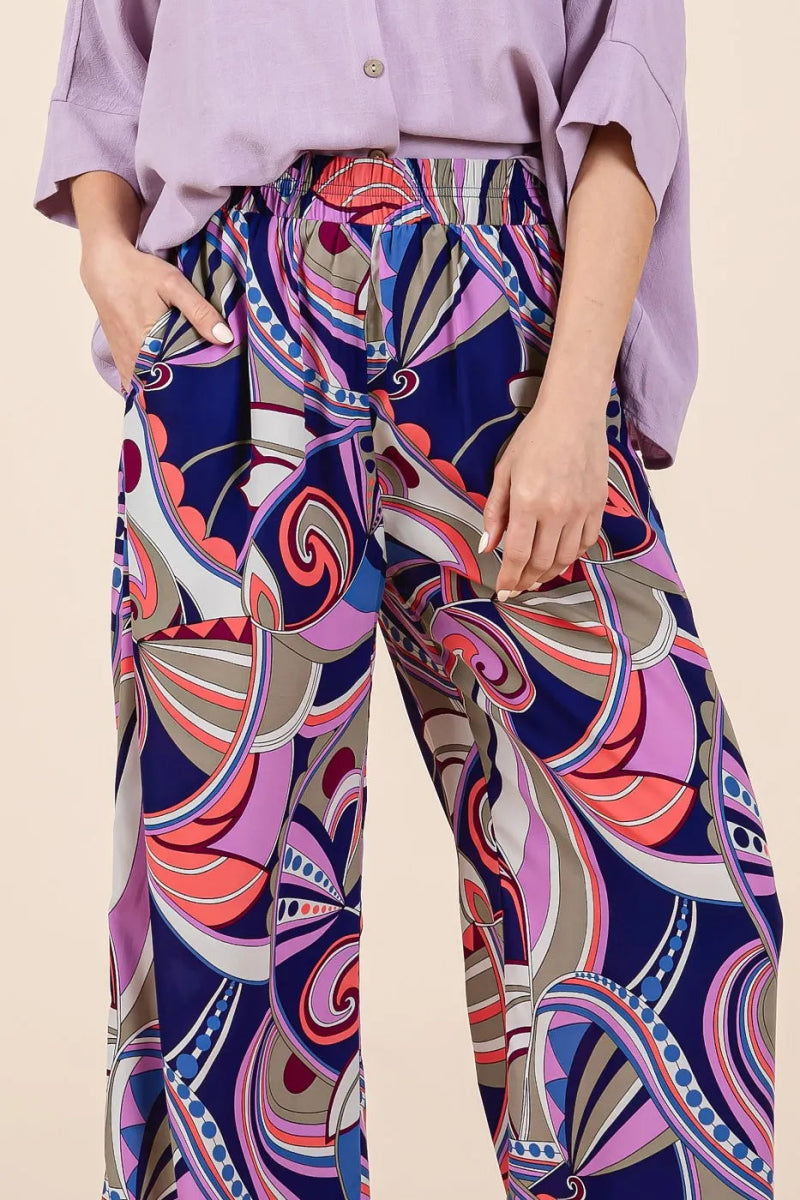 Mittoshop Abstract Print Elastic Waist Wide Leg Pants for Women - Love Salve