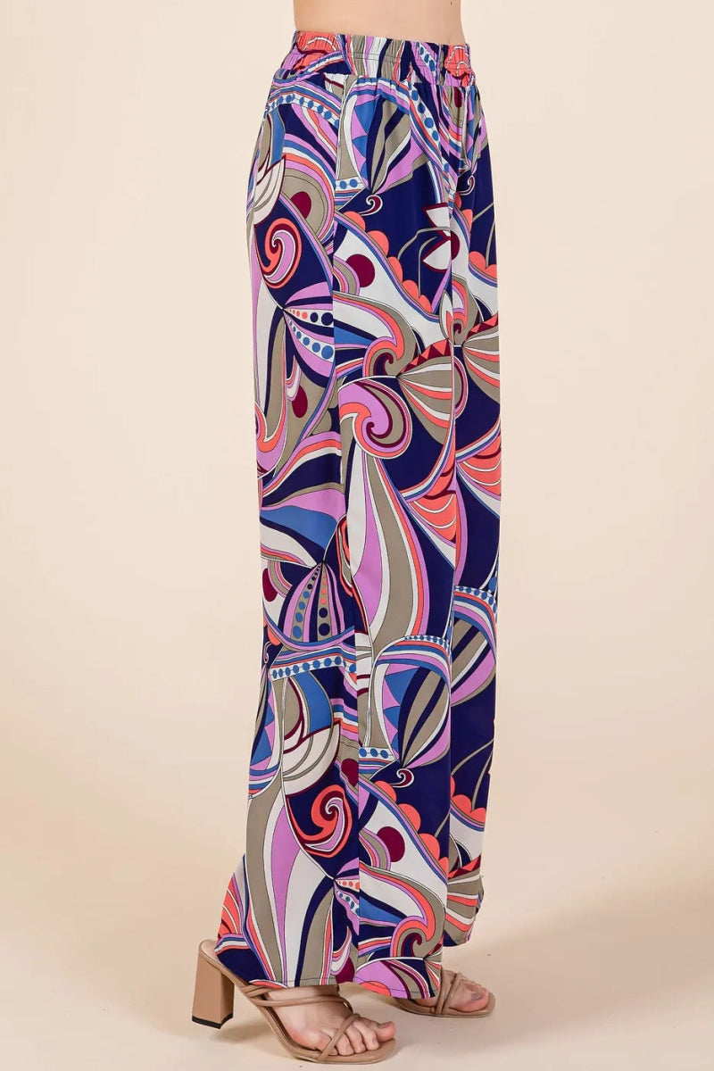 Mittoshop Abstract Print Elastic Waist Wide Leg Pants for Women - Love Salve