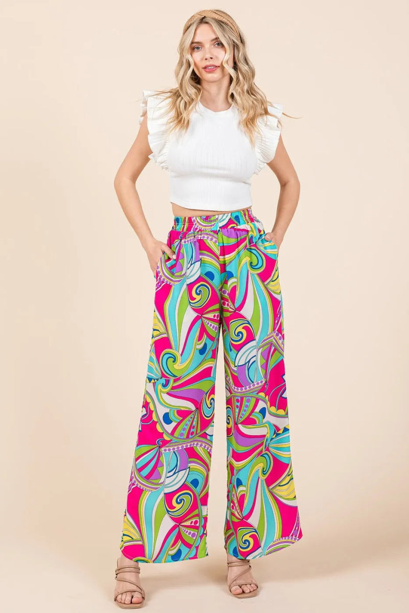 Mittoshop Abstract Print Elastic Waist Wide Leg Pants for Women - Love Salve