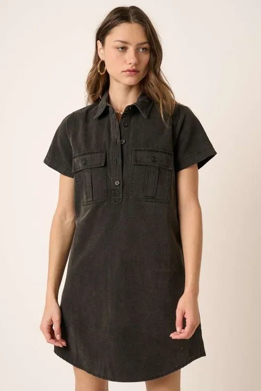 Mittoshop Button Detail Collared Neck Short Sleeve Dress - Love Salve