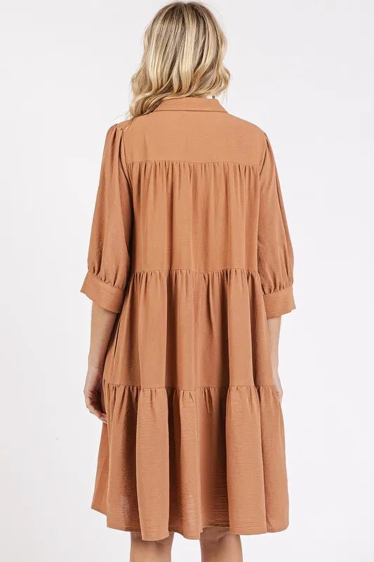 Mittoshop Button Detail Collared Neck Tiered Shirt Dress - Love Salve