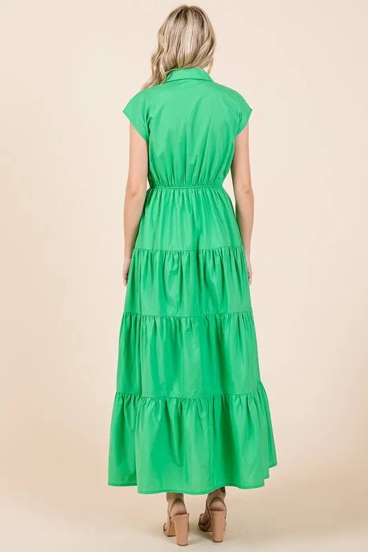 Mittoshop Button Up Collared Tiered Maxi Shirt Dress - Love Salve