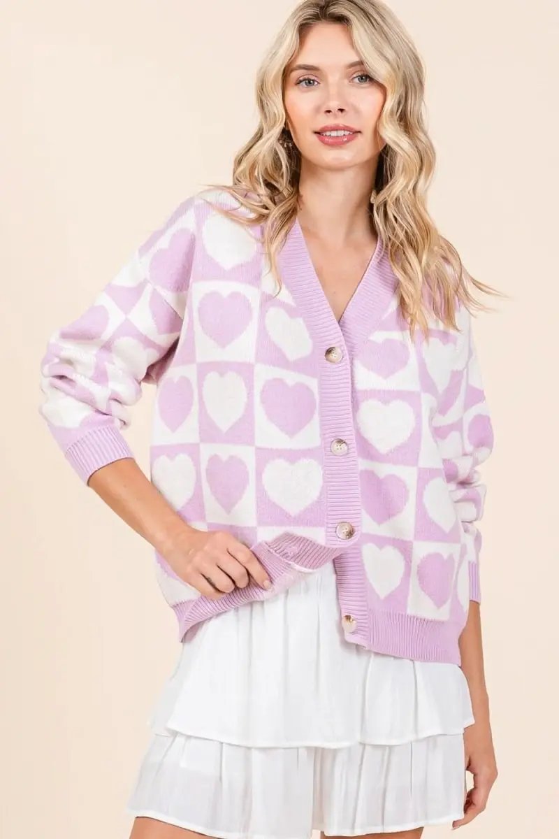 Mittoshop Checkered Heart Button Down Cardigan - Love Salve