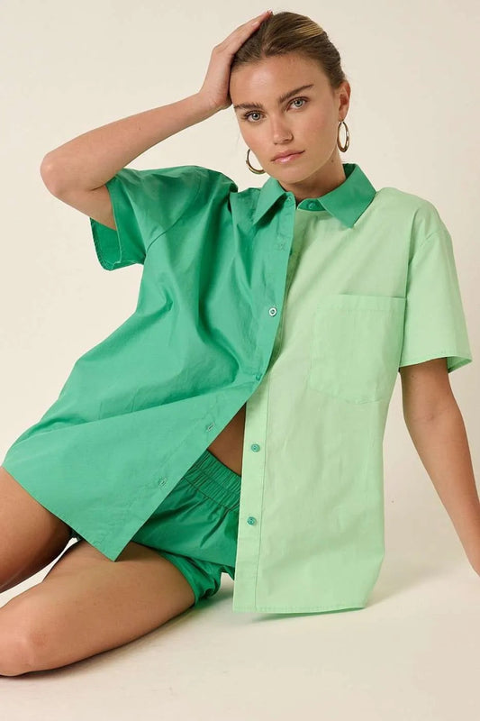 Mittoshop Color Block Short Sleeve Shirt and Shorts Set - Love Salve