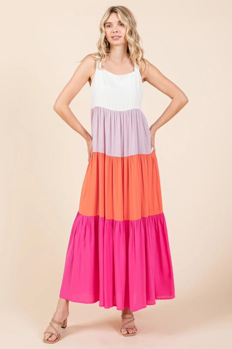 Mittoshop Color Block Tiered Pull-On Maxi Dress for Women - Love Salve
